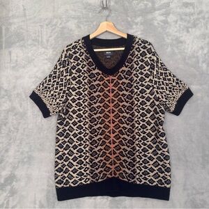 Anthropologie Maeve Ellinor Knit Top  Black and Tan Patterned Knit Sweater
